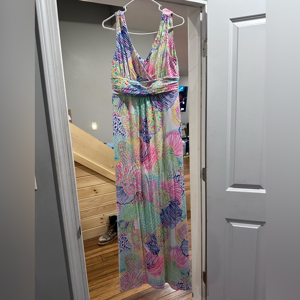 Lilly Pulitzer Womens Dress SLOANE ROAR OF THE SEA Maxi Stretch V Neck